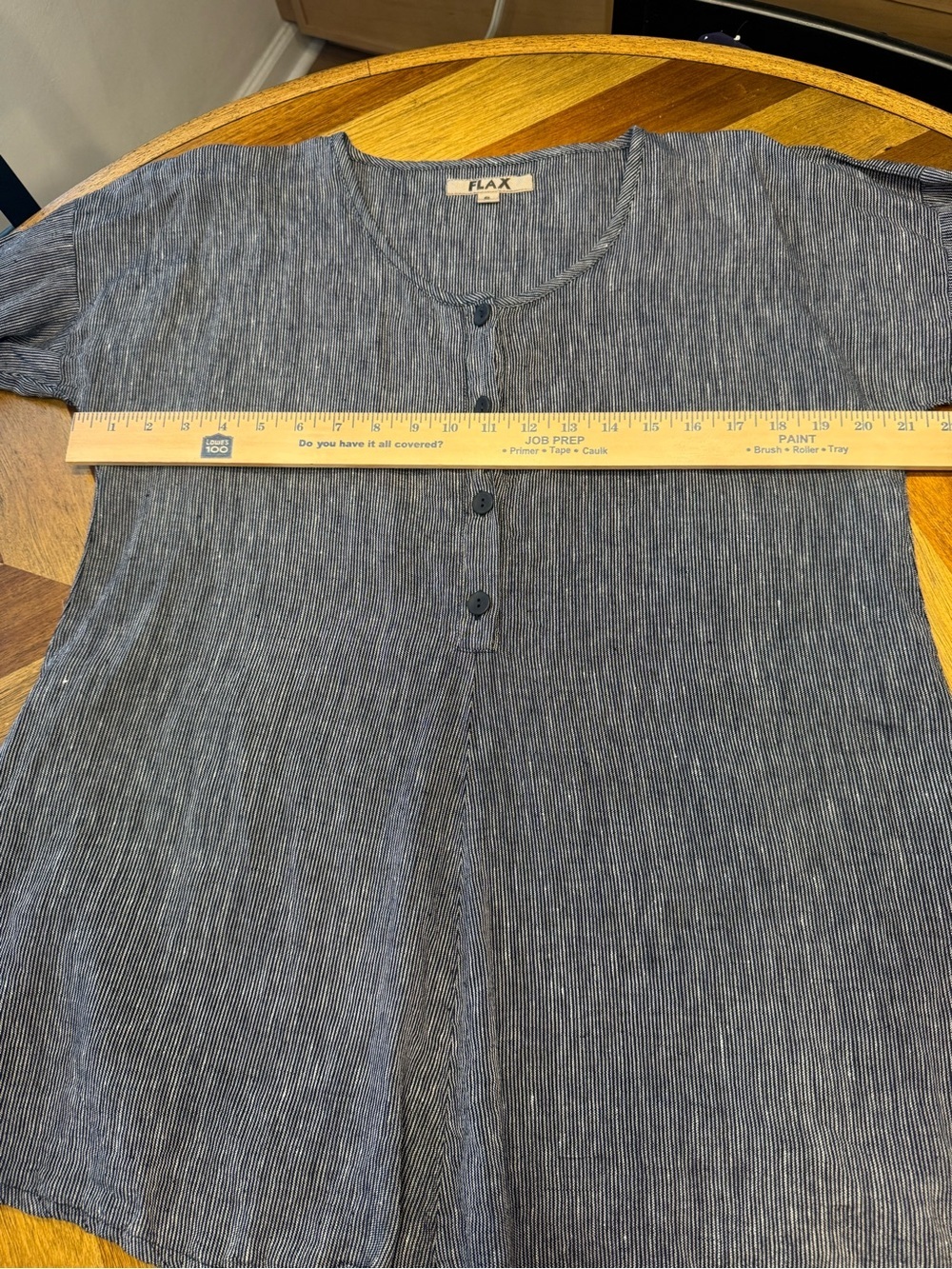 FLAX Long-Sleeve Navy Popover Button Shirt small - Picture 6 of 8
